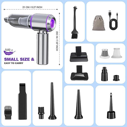 Mini Car Vacuum Cleaner,20000PA 4-in-1 Cordless Handheld Vacuum Cleaner with 6000mAh Battery Brushless Motor Hand Held Vacuum Air Duster & Air Blower & Pump for Car,Office and Home Cleaning