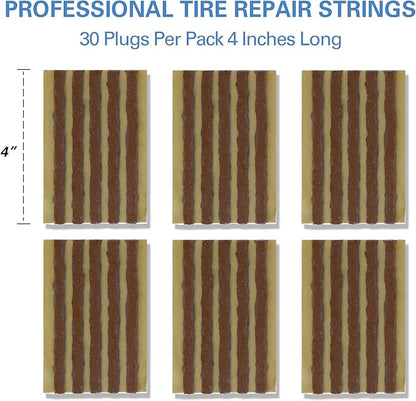 CKAuto 30pcs 4" Brown Tire Repair Strings, Automotive Tool Tire Repair Plugs for Tubeless Off-Road Tires Car, Bike, ATV, UTV, Wheelbarrow, Mower