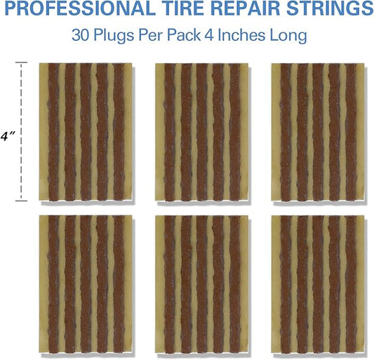 CKAuto 30pcs 4" Brown Tire Repair Strings, Automotive Tool Tire Repair Plugs for Tubeless Off-Road Tires Car, Bike, ATV, UTV, Wheelbarrow, Mower
