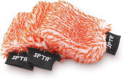 SPTA Microfiber Car Wash Mitt, 3Pcs Sponge Glove Wrapped in Soft, Plush Fiber Cloth Material, Safe Washing with Any Soap, Bucket, Foam Gun, Foam Cannon, Other Cleaning Supplies - MFICWMT