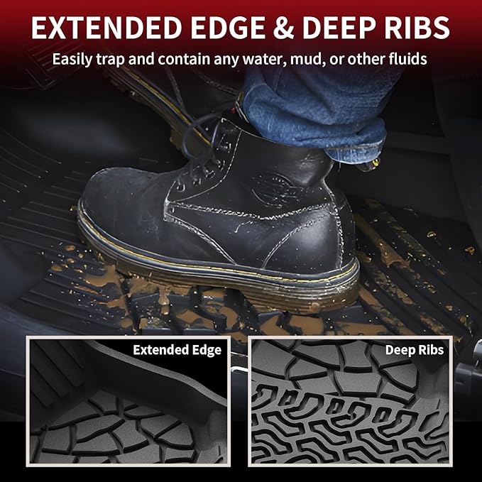 LASFIT Floor Mats Cargo Liner for Ford Bronco 2-Door 2025 2024 2023 2022 2021(Not for Bronco Sport) All Weather Custom Fit TPE Car Mats, Front Rear Rows and Trunk Mat, 4pcs Black