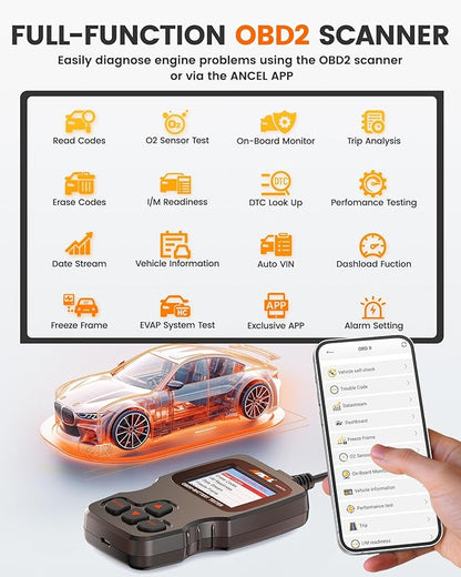 ANCEL AD310 Pro OBD2 Scanner Diagnostic Tool & Car Battery Tester & Bluetooth OBD2 Reader, Check Engine Code Reader for Car with Lights Reset Live Data, 12V 24V Battery Charging/Cranking System Test