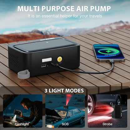 NEXPOW Tire Inflator Portable Air Compressor, 150 PSI Cordless Air Pump for Car Tires with Digital Pressure Gauge & Auto Shut-Off, Air Compressor Portable for Car, Motorcycle, Bicycle, Balls, Gray
