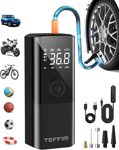 Tire Inflator Portable Air Compressor - 150PSI & 20000mAh Battery, 12V Smart Air Pump for Car Tires, 6X Tire Pump with Pressure Gauge, Auto Shut-off, Motorcycle, SUV, Bike Pump, Bicycle, Balls