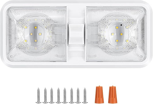 1 Pack RV Lights Interior 12V Led 8W Ceiling Double Dome Camper Light 600 Lumen Brightness Light Fixture for RV Camper Trailer Boat Car, Natural White 4000-4500K, 48 X 2835 SMD LED