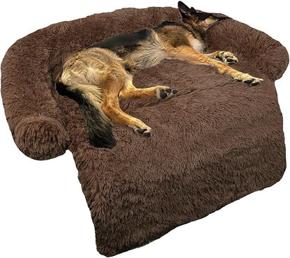 GGIB Calming Dog Bed Fluffy Plush Dog Mat for Furniture Protector with Removable Washable Cover for Large Medium Small Dogs and Cats (Large, Coffee)