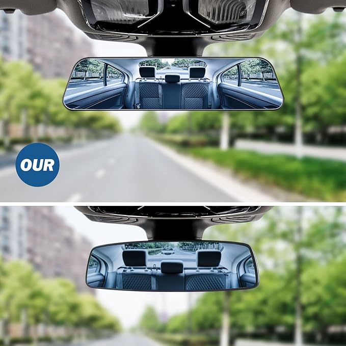JOYTUTUS Rearview Mirror, 12 Inch Panoramic Anti-Glare Clip-on Wide Angle Convex Rear View Mirror, Effectively to Reduce Blind Spot, Universal for More Car SUV Trucks -Blue