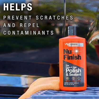 Nu Finish Once a Year Polish and Sealant, Car Polish and Paint Sealant with 3-in-1 Ceramic Technology to Repair, Seal and Repel, 16 fl oz Bottle
