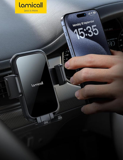 Lamicall 2025 Wider Clamp & Metal Hook Car Phone Holder Vent [Thick Cases Friendly] Phone Holders for Your Car Mount Automobile Hands Free Cradle Vent for iPhone 15 14 13 Pro Max (Lucite Black)