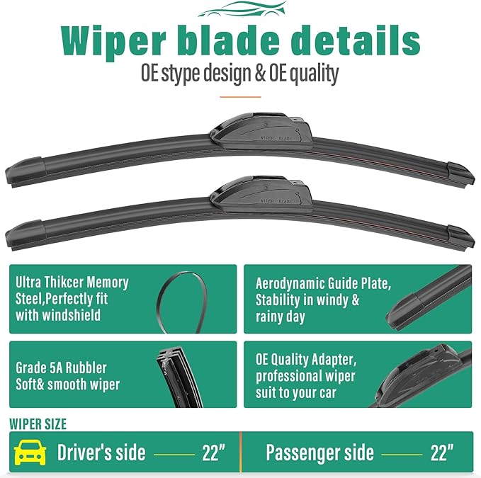 22" 22" 13" Windshield Wiper Blades Replacement for GMC Yukon/Yukon XL 2015 2016 2017 2018 2019 2020 Premium All Weather Front Rear Wipers Set - OEM Quality (Pack of 3)