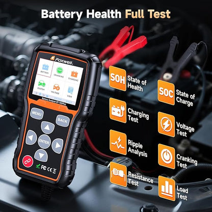 FOXWELL BT705 Plus Car Battery Tester 12V 24V Automotive, 100-2000CCA Battery Load Tester Digital Battery Analyzer Charging System Alternator Tester Cranking Checker for Car Heavy Duty Truck Marine
