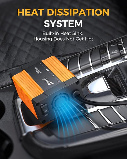 Ampeak 200W Car Power Inverter 4.8A Dual USB Ports AC Outlet Car Inverter DC 12V to AC 110 Car Plug Adapter