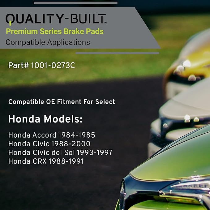 Premium Ceramic Front Brake Pads (1001-0273C) Compatible with Honda Accord 1984-1985, Honda Civic 1988-2000, Honda Civic del Sol 1993-1997, Honda CRX 1988-1991