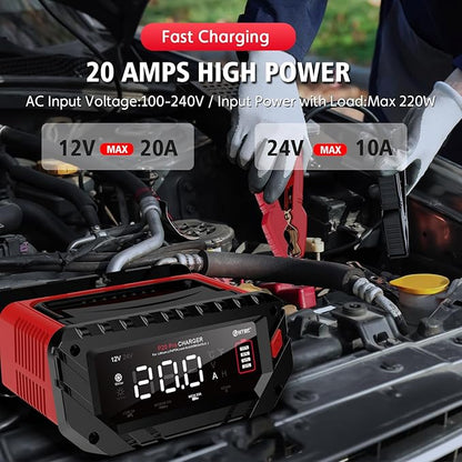 Lithium Lifepo4 Battery Charger,12V 24V AGM Deep Cycle Fully Automatic Car Battery Charger,12 Volt 24 Volt 20 amp Batetry Charger Automotive,Smart Trickle Charger