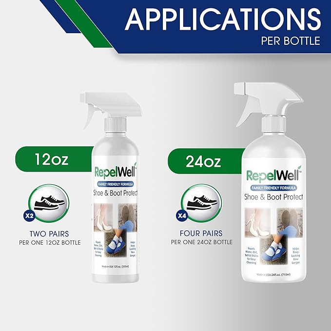 Shoe & Boot Stain & Water Repellent (24oz) Eco-Friendly, Pet-Safe Spray Keeps Fabric, Leather & Suede Clean & Dry
