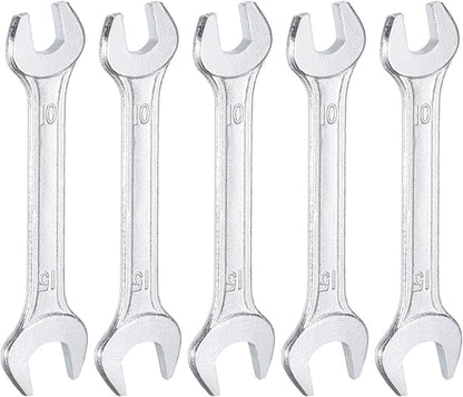 HARFINGTON 5pcs Double Open End Wrench 10mm x 15mm Metric 15 Degree Offset Angle Small Flat Head Wrench Galvanizing Open Ended Spanner for Automotive Repair Furniture Assembly