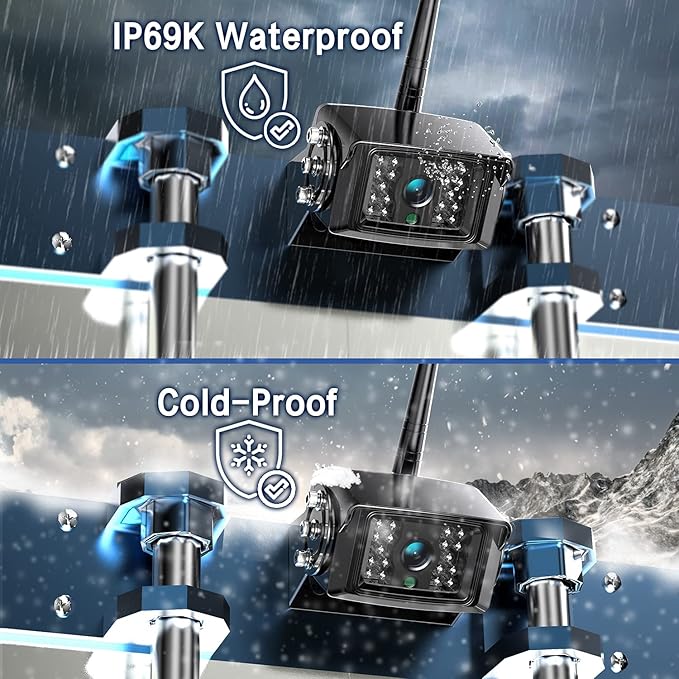 10'' 1080P Wireless Backup Camera System, 10 Inch DVR Quad Split Monitor Wireless Rear Side View Cameras, IP69 Waterproof Digital Signal Record System for RV/Truck/Trailer/Camper-BW104SL