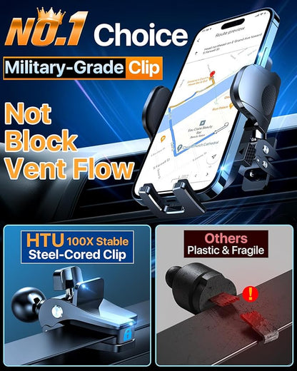 HTU 2025 Best Car Phone Holder 【Ultimate 5-in-1 & Upgraded 100+LBS Strongest Suction】【True Military-Grade & Safety Cert】 360° Windshield Dashboard Vent Mount Stand for iPhone Android & Truck, Red