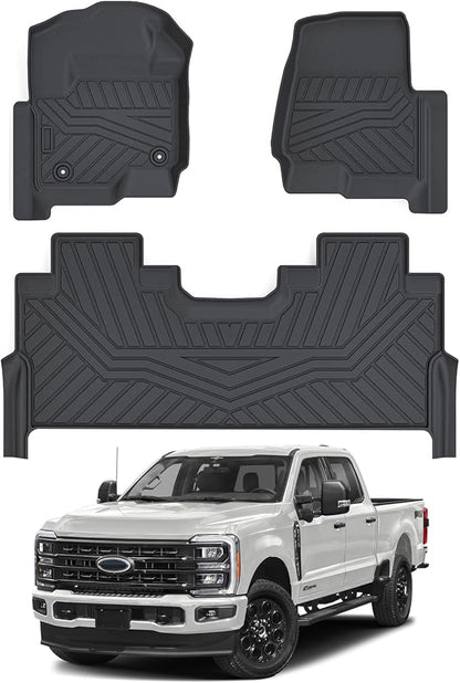 Cartist Floor Mats Fit for 2017-2024 2025 Ford F-250/F-350/F450 Super Duty Crew Cab w/Under Seat Storage Accessories All Weather Floor Mat Heavy Duty TPE Odorless Carpet Protection