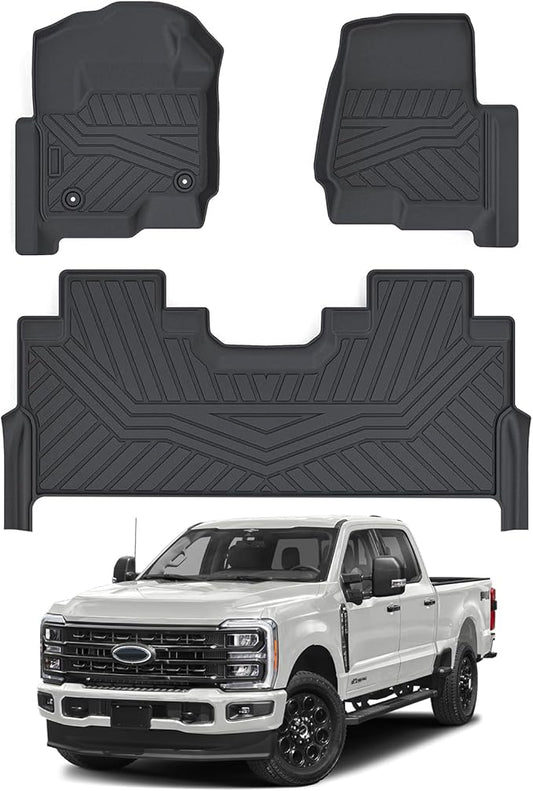 Cartist Floor Mats Fit for 2017-2024 2025 Ford F-250/F-350/F450 Super Duty Crew Cab w/Under Seat Storage Accessories All Weather Floor Mat Heavy Duty TPE Odorless Carpet Protection