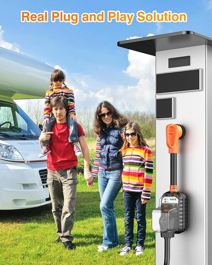 GEARGO RV Surge Protector 50 Amp, Latest 18000J Surge Protection RV Circuit Analyzer, RV Adapter Plug for Camper with Waterpoof Cover, Plug and Play（Orange）