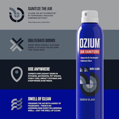 Ozium 3.5 Oz. Air Sanitizer & Odor Eliminator for Homes, Cars, Offices and More, Carbon Black Scent, 2 Pack