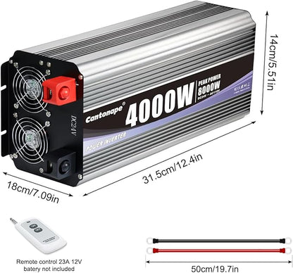 4000 Watt Power Inverter, Car Inverter 24V DC to 110V/120V AC Converter with LCD Display, 4 AC Outlets, USB Port & Remote Controller for RV, Truck, Off-Grid Solar System