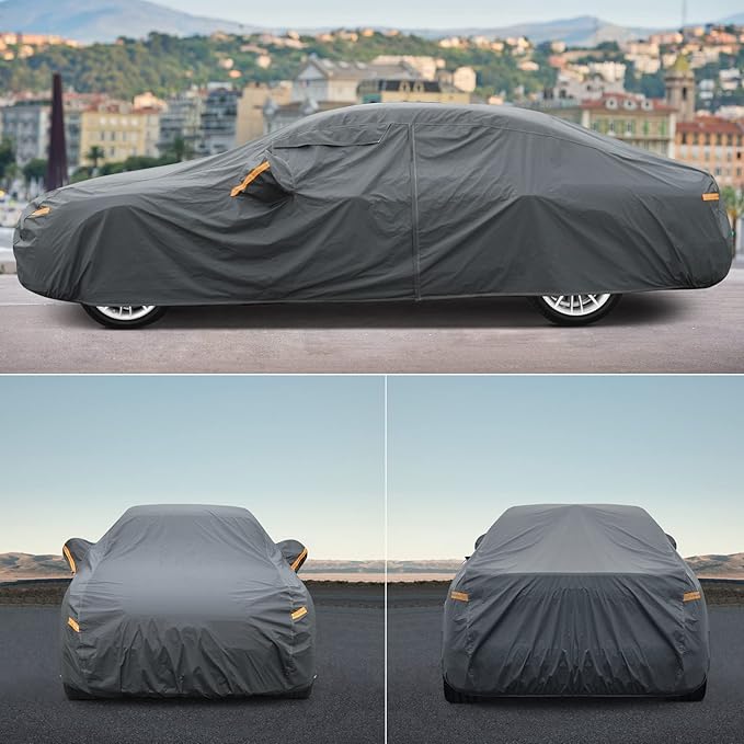 16 Layers Car Cover Waterproof All Weather, Heavy Duty Full Exterior Cover Universal Fit Sedan Toyota Corolla/Prius, Honda Civic, vw Jetta, Kia Forte, Nissan Sentra, Hyundai Elantra etc.