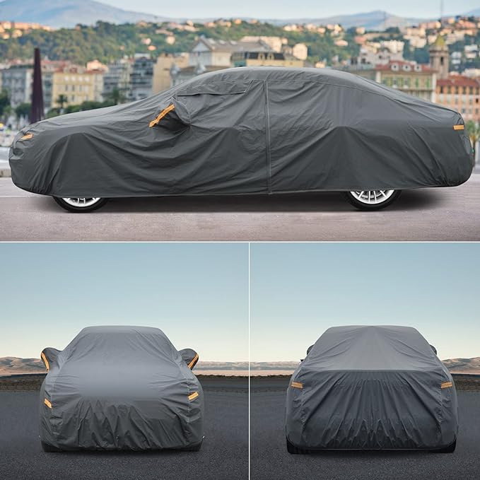 16 Layers Car Cover Waterproof All Weather, Heavy Duty Outdoor Car Cover Universal Fit Sedan Lexus ES350, Tesla Model S, Lincoln MKZ, Toyota Avalon, Jaguar XJ, Ford Taurus, BMW 740i etc.