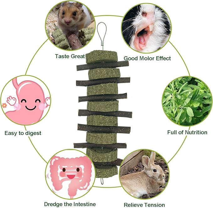 Generic Rabbit Bunny Treat Hamster Chew Toys Grass Cakes Heart Shaped Chew Toys Pets Treats for Bunny Rabbits Hamster Chinchilla Guinea Pigs 2Pcs