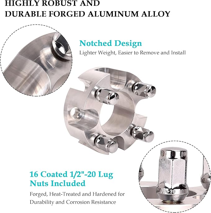 10L0L Golf Cart 2 inch Wheel Spacers for Yamaha, EZGO, Club Car (4x72mm Bolt Pattern, 68mm Hub Bore, 1/2-20 Studs) 4 Pack, Silver