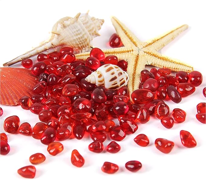 1 Lb (460 g) Red Sea Glass Stones Irregular Rainbow Glass Pebble Decorative Rock Quartz Tumbled Gemstone Chips for Aquarium Decoration/Vase Filler/Jewelry Making/Handwork Craft/Gems Display