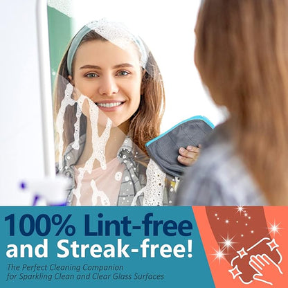 Airlab Carbon Microfiber Towels for Car Glass Window Polishing Cleaning Cloth Auto Detailing Lint Free Streak Free Drying Car Wash Towel, Pack of 3, 12" x 12", Grey-Blue