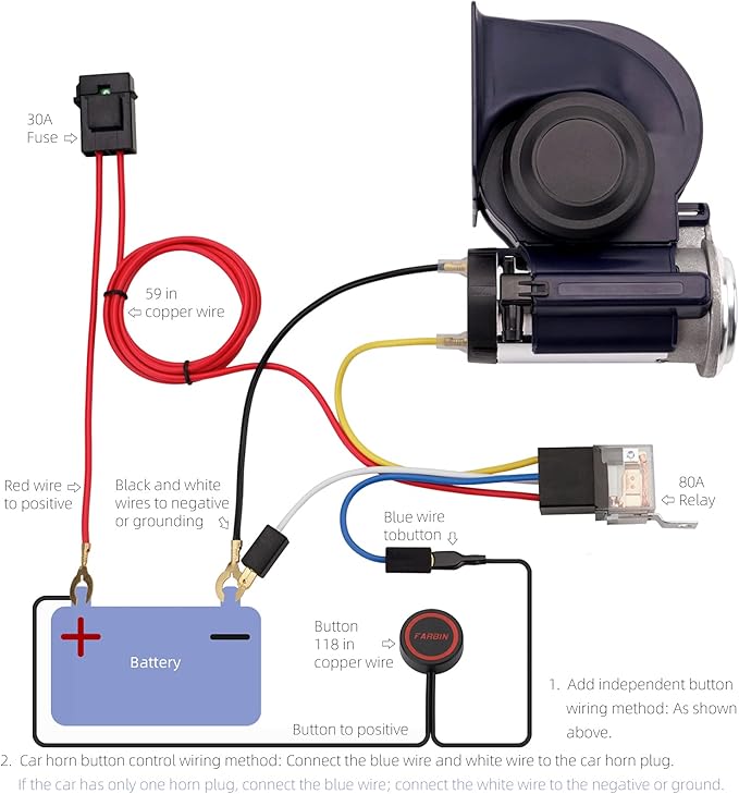 Air Horn 12V 150DB Loud Train Horn kit for Car Truck Motorcycles,Boat Airhorn Loud Truck Horn (blue horn with wire and button, 12v)