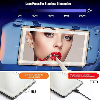 Car Sun Visor Vanity Mirror, Makeup Mirror with 3 Light Modes & 60 LEDs Rechargeable Led Light Car Mirror with Dimmable Touch Screen, Rear View Sun-Shading Travel Cosmetic (Black, 1 Pack)