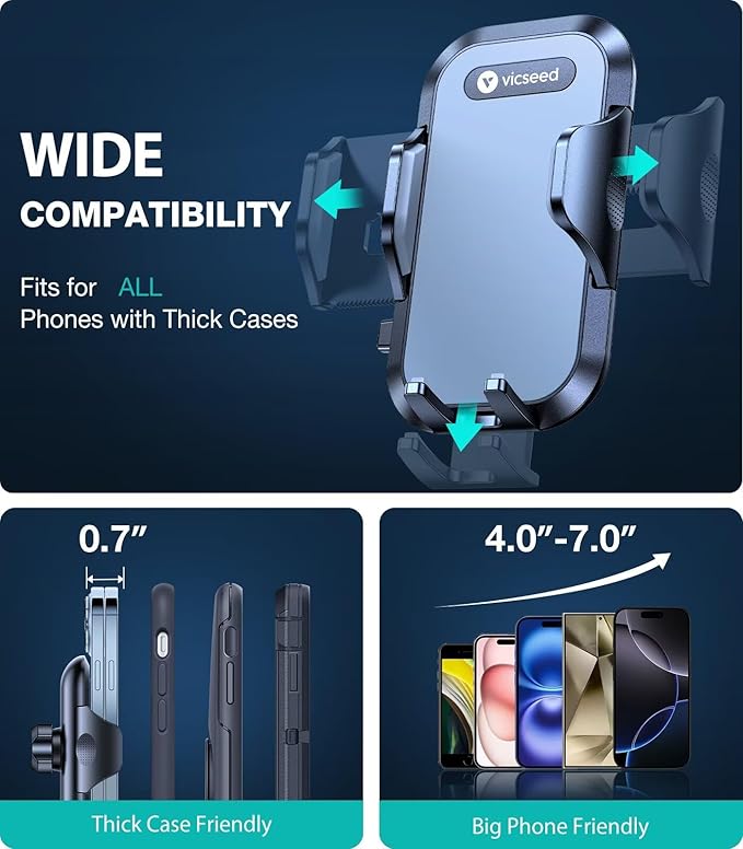 VICSEED [No.1 Powerful Suction] [Rally Racing-Grade Stability] Phone Holders for Your Car 2025 Upgraded Car Phone Holder Mount Truck Stand for Dashboard Windshield Vent for iPhone Samsung All Phones