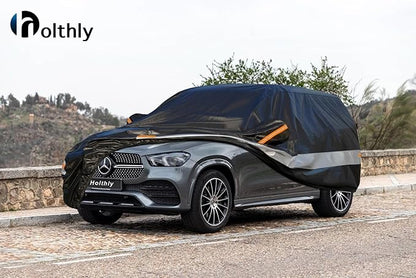 Holhtly SUV Car Cover Custom Fit for Mercedes Benz GLE350 GLE400 GLE450 GLE43 GLE53 GLE63, Outdoor Car Covers for Automobiles All Weather Waterproof Sun Snow Rain Wind Dust Protection, Black & Grey