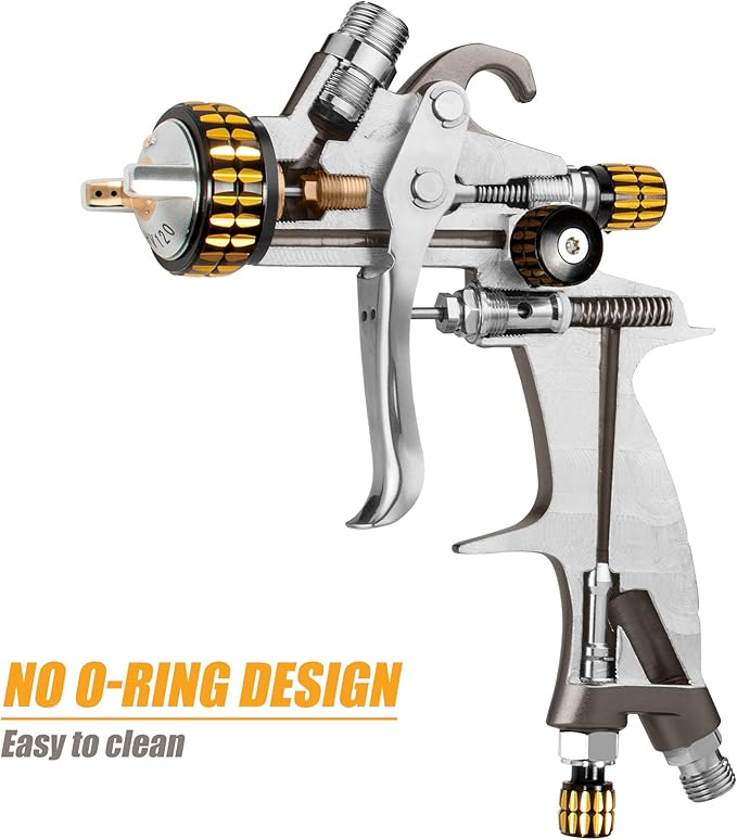 BEETRO HVLP Touch Up Mini Air Spray Gun for Clearcoats 1.0mm Stainless Steel Nozzle 150ml Capacity 7.0CFM 22psi with Type 2 Adapter Air Control Valve and Filter Professional