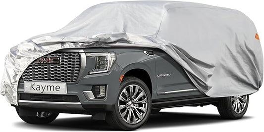 Kayme 6 Layers SUV Car Cover Custom Fit for GMC Yukon (1995-2025) Waterproof All Weather for Automobiles, Outdoor Full Cover Rain Sun UV Protection.Silver