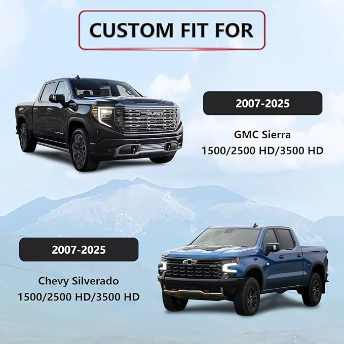 Chevy Chevrolet Silverado GMC Sierra Car Seat Covers Fit 2007-2023 2024 2025 1500/2500HD/3500HD (Black & Blue, Full Set)