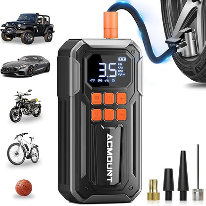Tire Inflator Portable Air Compressor, 160PSI 10000mAH, 3X Faster Cordless Air Pump with Digital Gauge for Car, Bike, Motorcycle, Ball With Auto Shut-Off & 3 LED Light