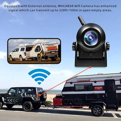 720P WiFi Backup Camera-Wireless Magnetic Reversing Camera with Rechargeable Battery, for Hitching Gooseneck Horse/Fifth Wheels Camper/RV/Trailer/Truck/Minivan, IP68 Waterproof