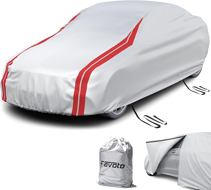 Favoto Sedan Car Cover Waterproof - Custom Fit for Toyota Corolla (1996-2024) All Weather for Automobiles Outdoor with Reflective Stripe Snow Sun Dust UV Protection Full Exterior Cover