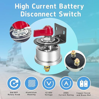 High Current Battery Disconnect Switch 200A,12-48V Battery Power Cut Off Isolator Switch with Face Plate for Car Yacht ATV RV Truck(Red)