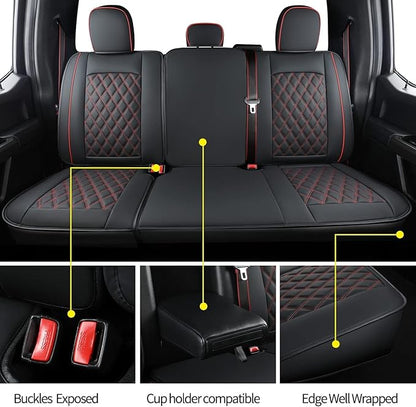 LUCKYMAN CLUB F150 Faux Leather Seat Covers Fit for 2015-2025 F150 and 2017-2025 F250 F350 F450 Pickup Trucks(Full Set, Black&Red)