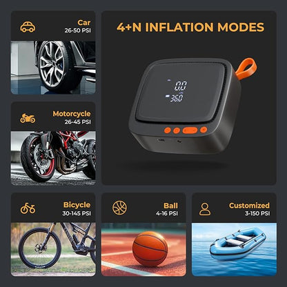 AP22 Tire Inflator Portable Air Compressor, 150 PSI Faster Inflation Cordless Air Pump, Dual Power & Digital LCD Display, Auto Shut-Off, Tire Inflator for Car, Bicycle, Motorcycle, Ball