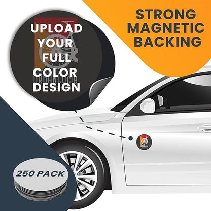 Magnet Me Up Customizable 30 Mil Round Magnet- 5”, 250 PK Weatherproof Car Magnet for Businesses, Sports Teams, Fundraiser, Personal Expression- Custom Text & Logo- Strong Magnetic Vinyl for Vehicles