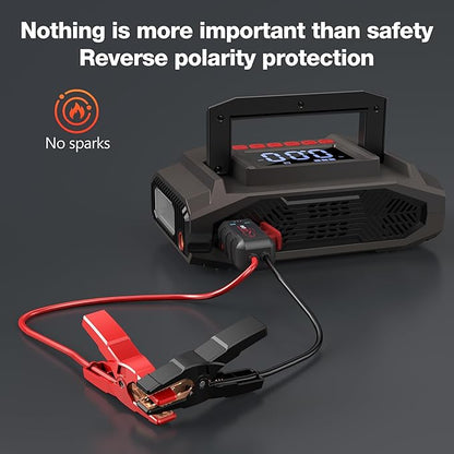 Jump Starter with Air Compressor (6000A 160PSI) - All-in-One Portable Jump Starter for Cars, Trucks, RV, Boat - Fast Charging, Safety Protection, Essential for Road Trips & Emergencies