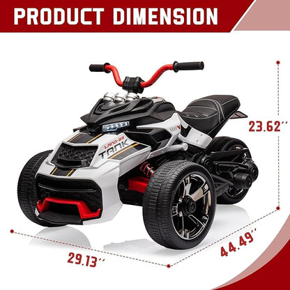 12V Kids Electric Ride-On Car with Parent Remote Control, 7MPH, 2 Speeds, 2x55W Motor, LED Lights, Music, USB & EVA Tires, 3 Wheel Battery Powered Toy Vehicle for Toddlers