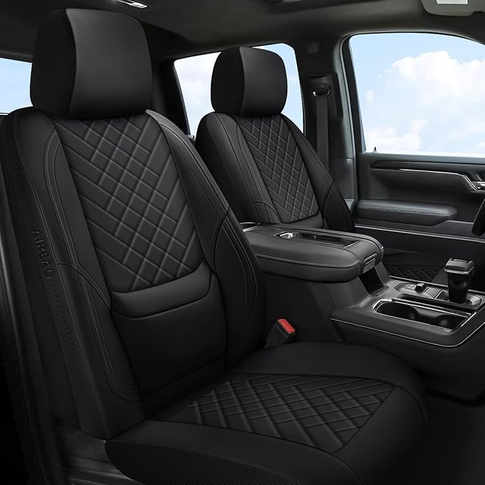 BABYBLU Chevy Chevrolet Silverado GMC Sierra Car Seat Covers Fit 2007-2023 2024 2025 1500/2500HD/3500HD (Black, Full Set)